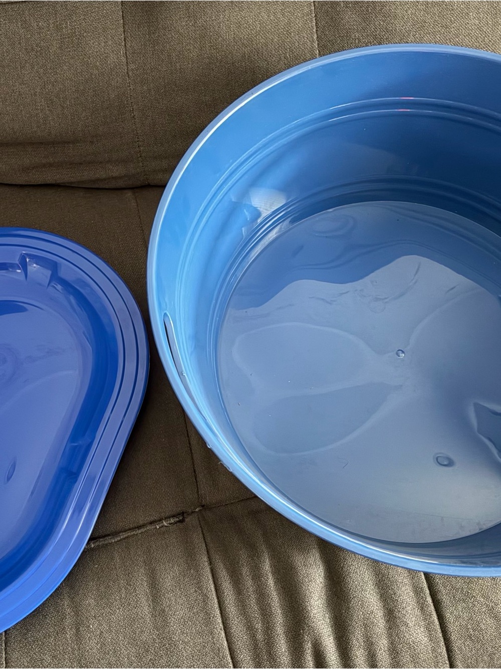 Bright Blue Plastic Tub with Matching Serving Dish
